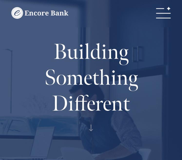 An image of the hompage of Encore Bank.